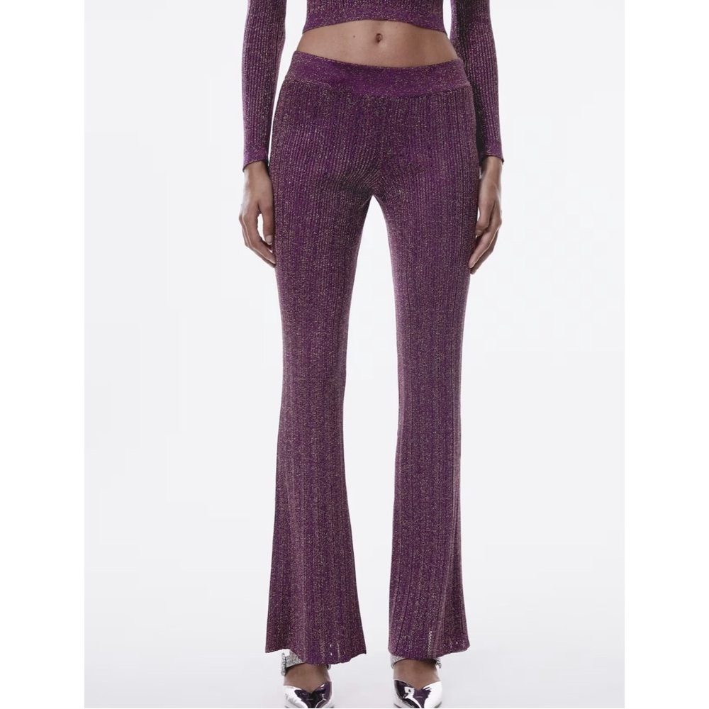Mango Purple Knit Flared Pants | NWT | Sparkle Lurex | Size M